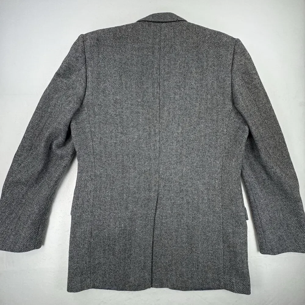 Vintage Christian Dior Sport Coat Blazer Mens 44 Gray Herringbone Wool Tweed